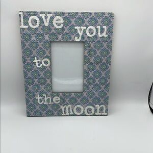 Blue and White Quatrefoil Wood Kid Picture Frame Accent Love You to the Moon